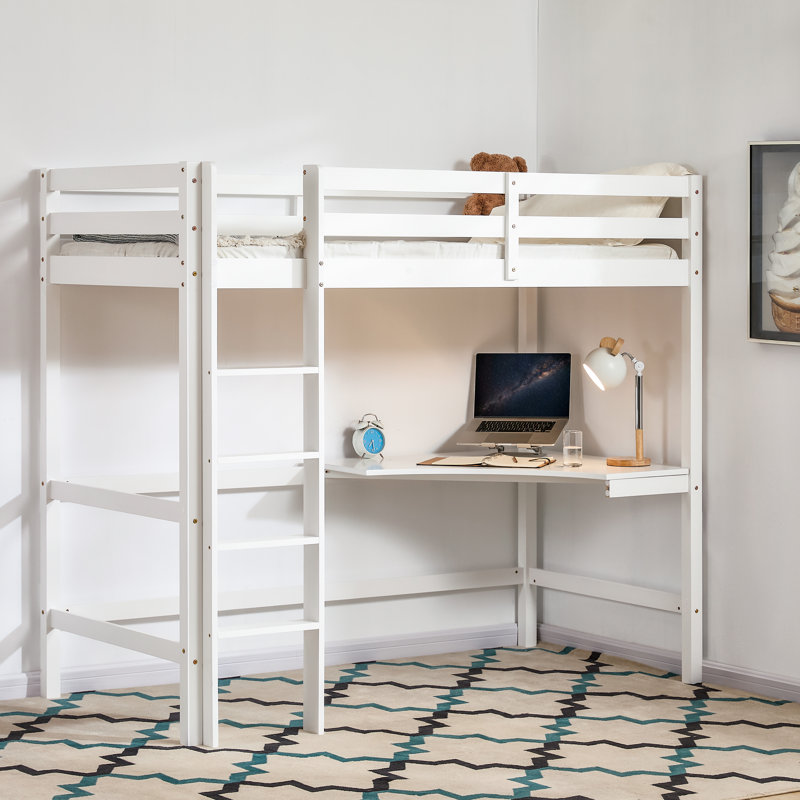 Muskoka Single (3') Bed Frames High Sleeper Loft Bed with Built-in-Desk, White