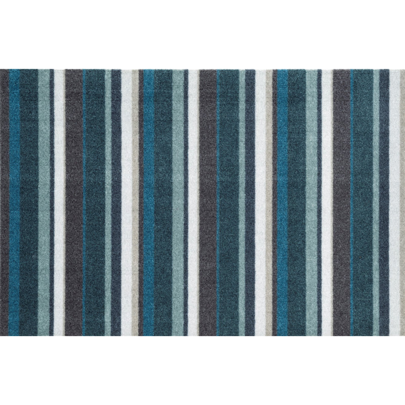 Indigo Non-Slip Striped Indoor Doormat, 0.8cm H x 50cm W x 75cm L