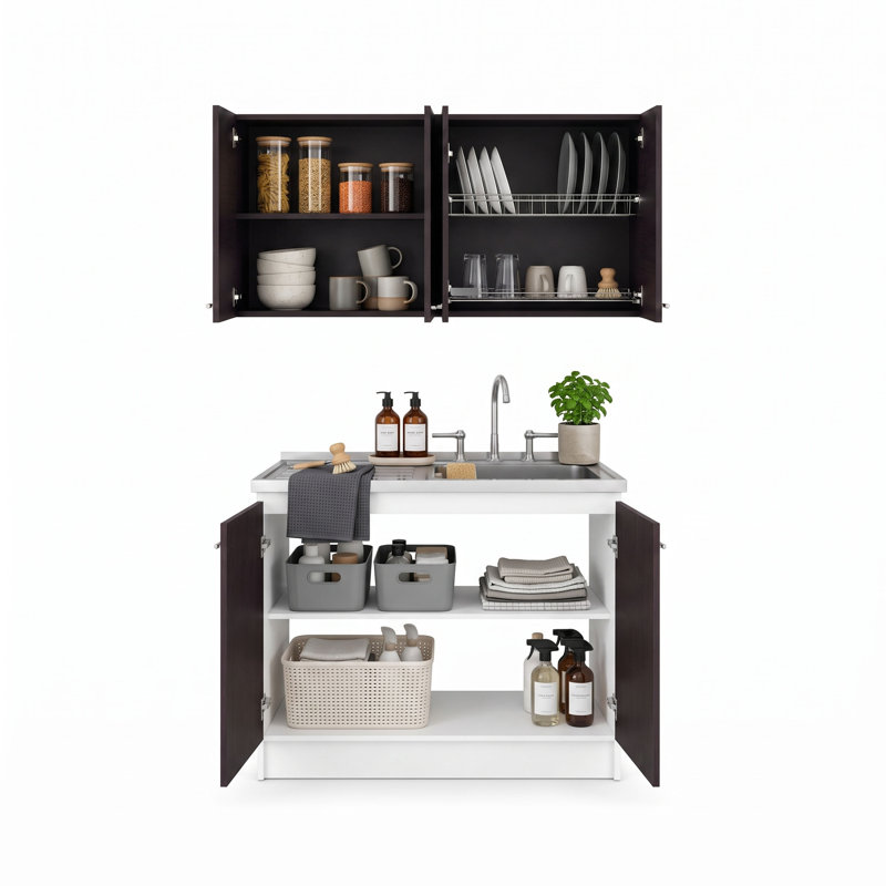 Latitude Run® Kitchen Sink Cabinet Set with Upper and Lower Cabinets, Freestanding Kitchen Sink Base Cabinet