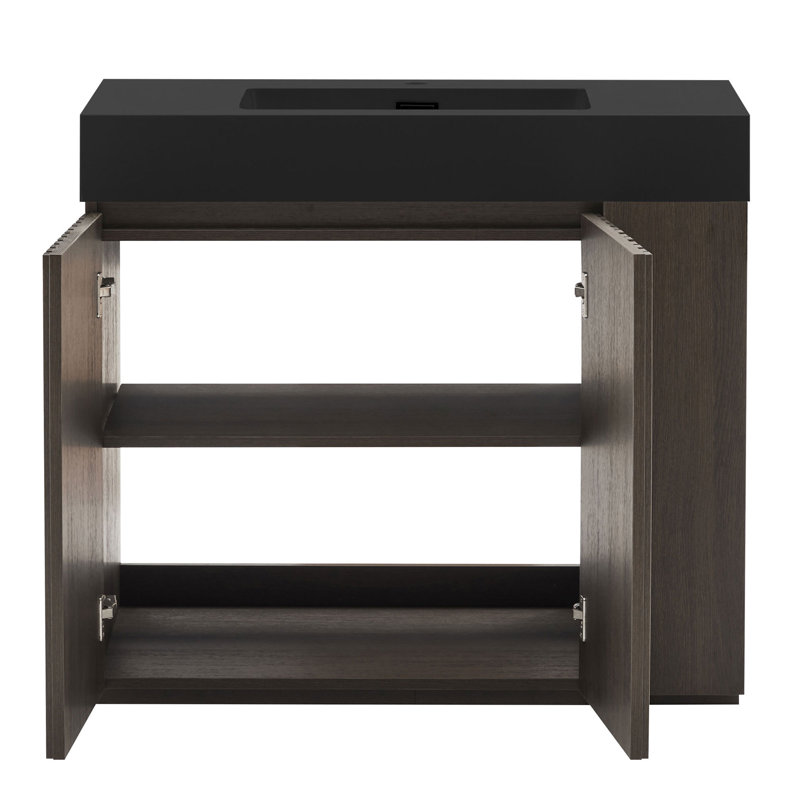 Meuble-lavabo 36 po avec surface solide, 36", Noir/brun foncé, Monotrou