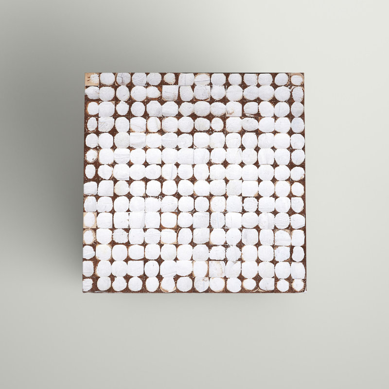 Abbie Square Coconut Shell End Table, White