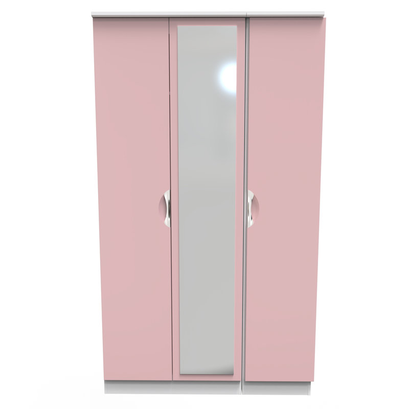 Bhodhini Triple Mirror Wardrobe, Pink/White
