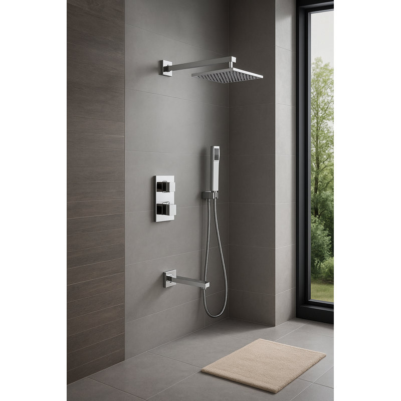 Juno Square Chrome Outdoor Shower Set – Sleek, Wall-Mounted Design for Modern Outdoor Spaces