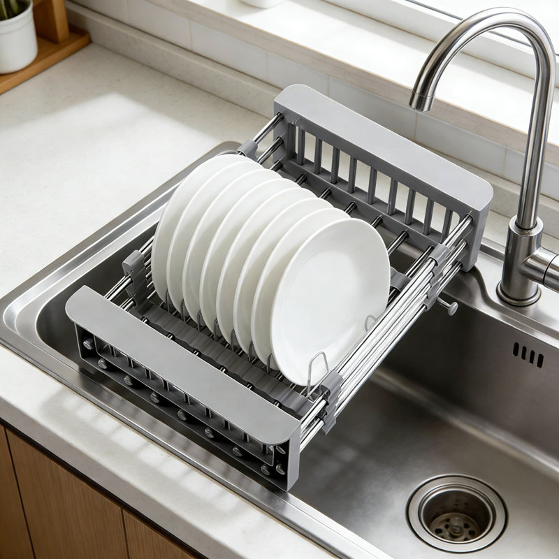 Égouttoir à vaisselle et panier à égouttoir réglables en acier inoxydable