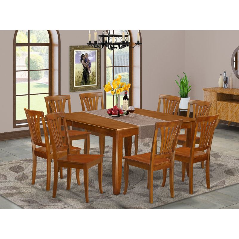 9 Piece Kitchen Table & Chairs Set Includes a Square Dining Table with Butterfly Leaf and 8 Dining Room Chairs, Saddle Brown