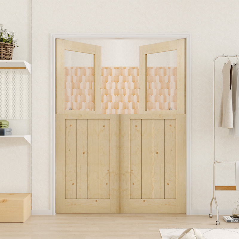 Porte carrée en verre transparent + porte en bois manufacturé standard, L 64 po x H 80 po