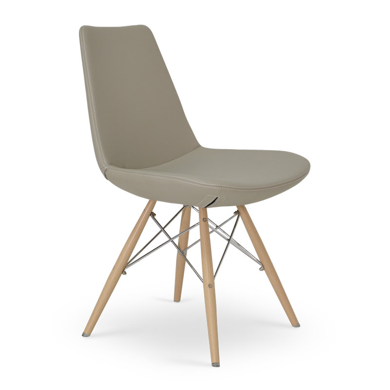 Chaise d'appoint Eiffel 19,5 cm de large, Cuir véritable noir, Tubes naturels / fil chromé