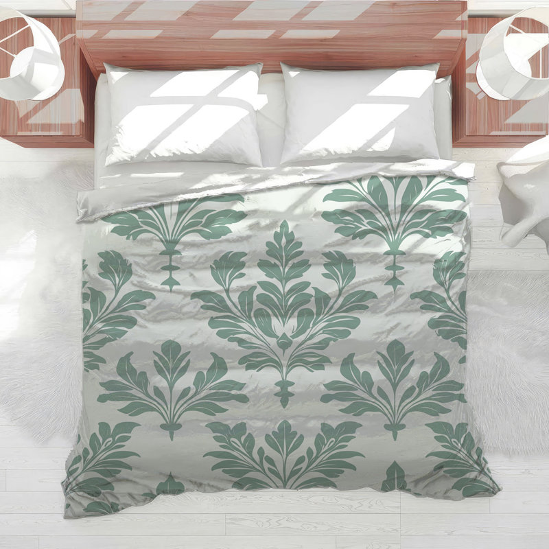 Green Leafy Damask Comforter, Twin