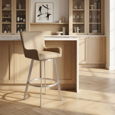 Tabouret de bar contemporain Shannan de 76 cm (30 po) en similicuir taupe avec base en acier inoxydable brossé