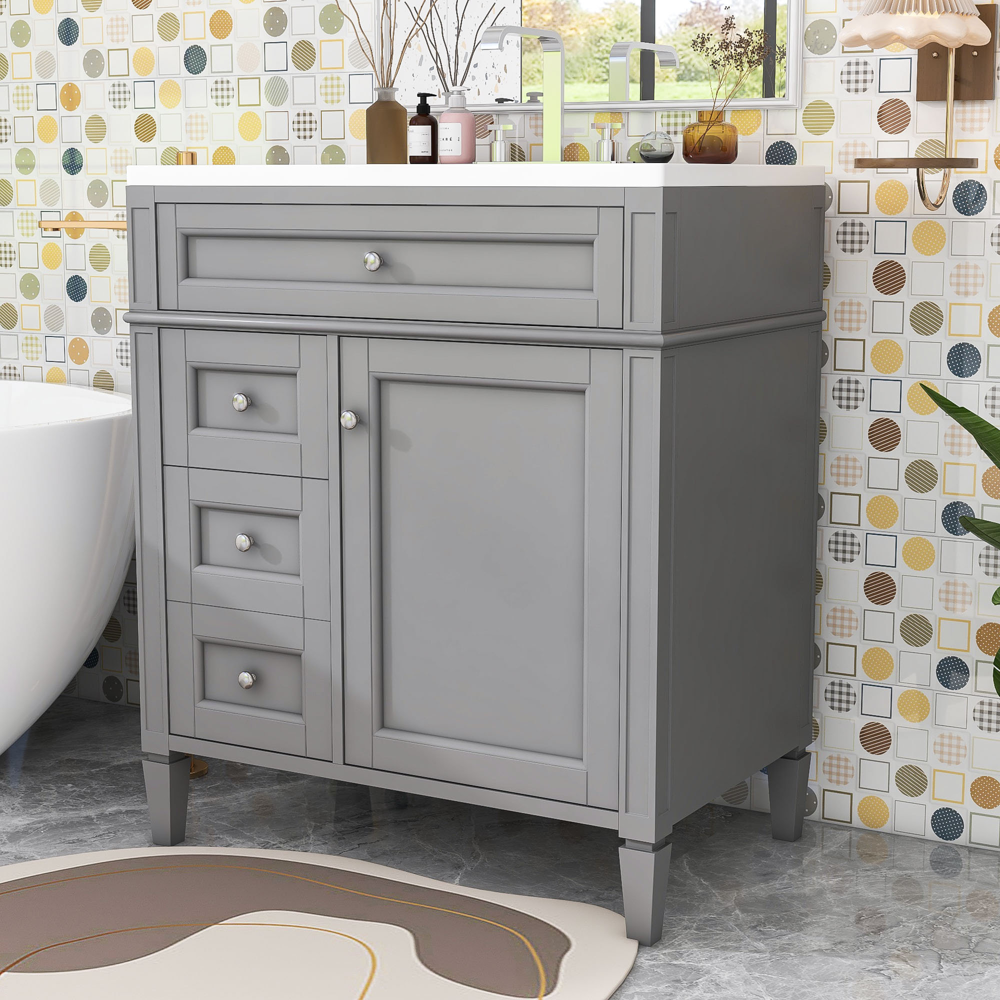Canora Grey Sriyaan Bathroom Vanity with Resin Top, Bathroom Storage