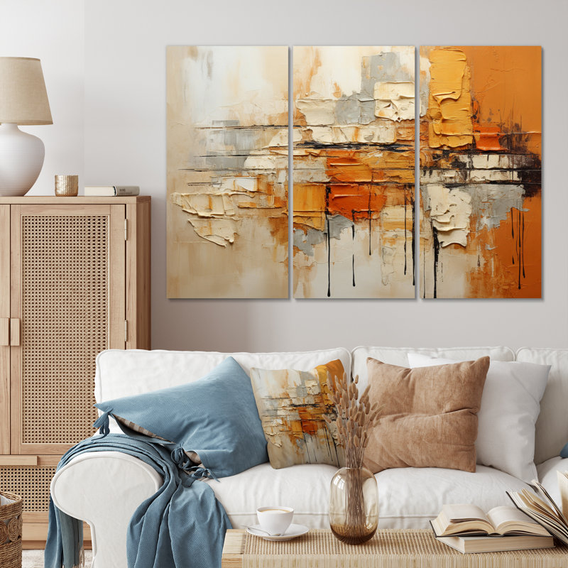«Orange Impressions III» sur toile, reproduction de 3 pièces, H 32 po x l 48 po x P 1 po