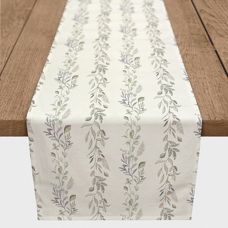 Arfah Rectangle Floral Polyester Table Runner, 90" x 16", White