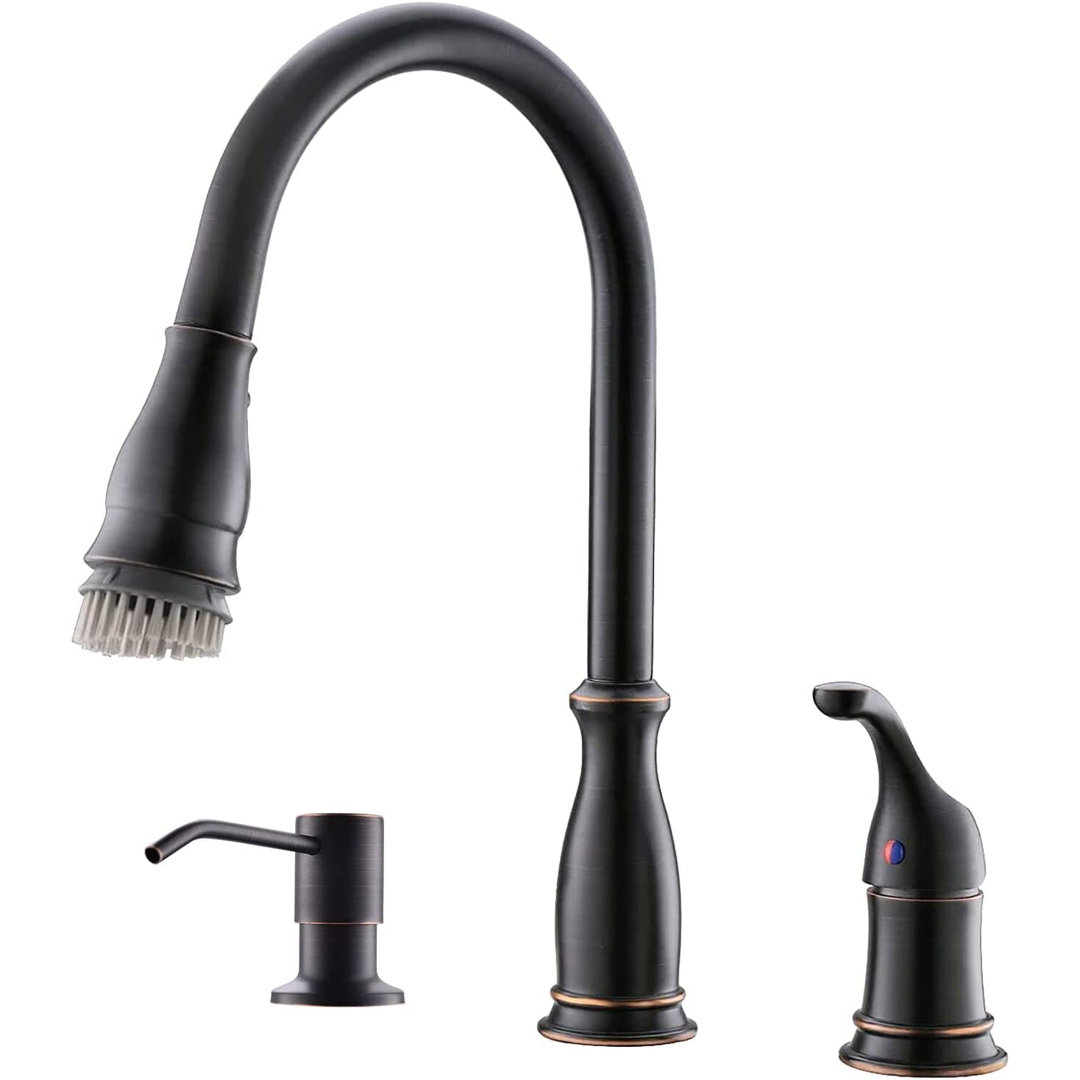 APPASO 3 Hole Pull Down Kitchen Faucet with Pull Down Sprayer and Soap Dispensor Stainless Steel APPASO 