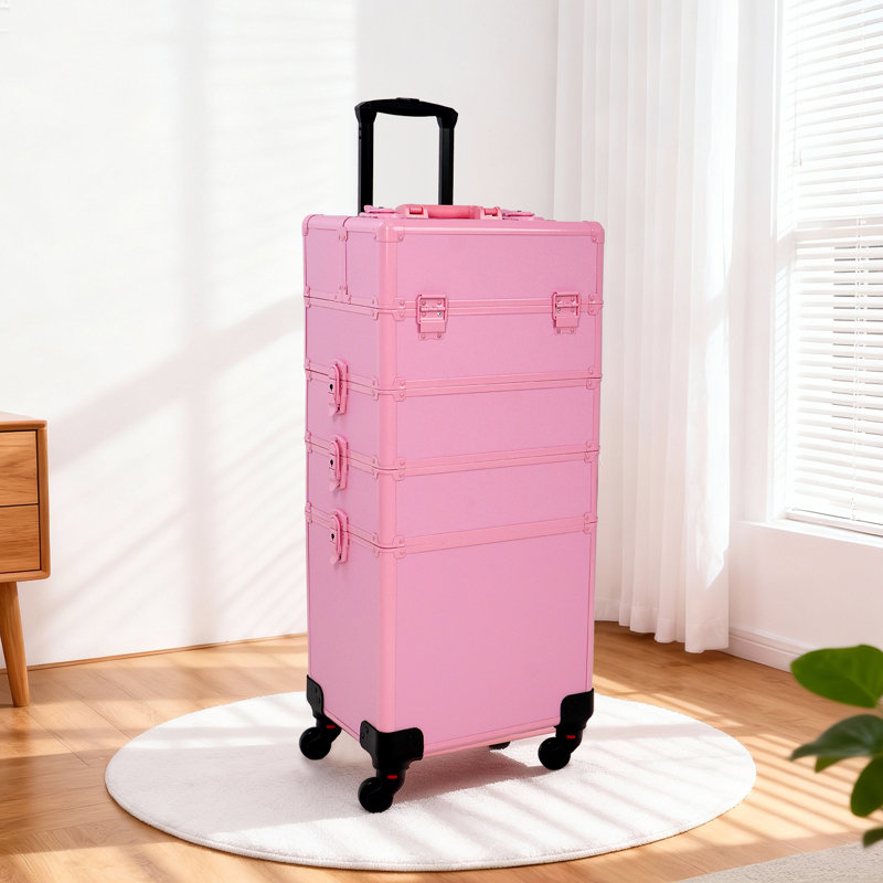 Organisateur de trousse de maquillage avec roulettes 4 en 1, Rose