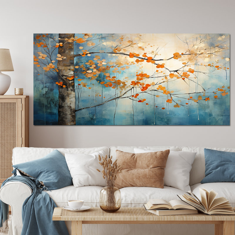Orange Teal Maple Tree Glowing Embers II On Canvas Print, Wrapped Canvas, 28" H x 60" W, No Frame