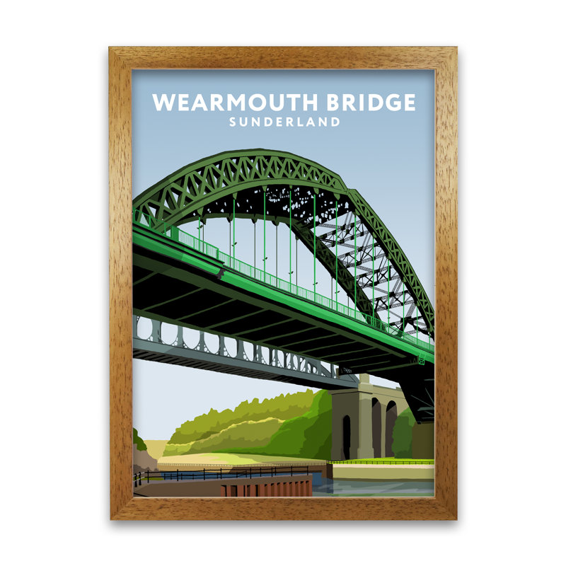 Wearmouth Bridge Sunderland 1 Piece Single Picture Frame Wall Art, 59.4 cm H x 42 cm W, Honey Oak