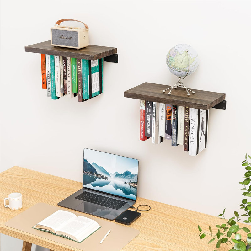 2 Set Of Floating Bookshelf, Pine Wood Invisible Bookshelf, Hanging Bookshelves For Wall, Unique Space Saving Wall Bookcase