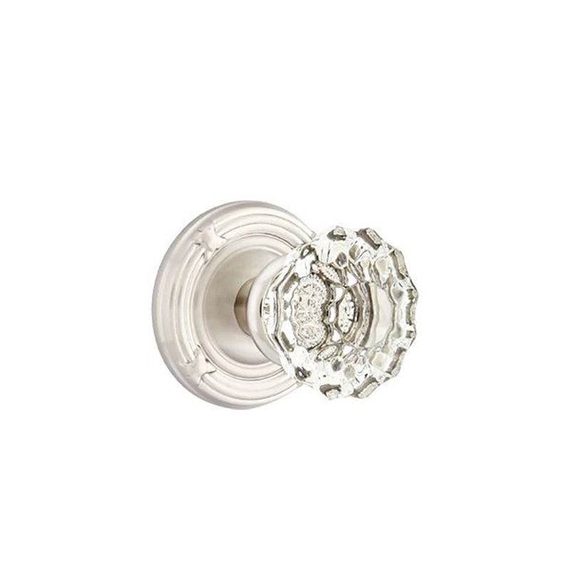 Ensemble de faux boutons Emtek avec ruban et roseau et poignée en verre Astoria, Nickel satiné