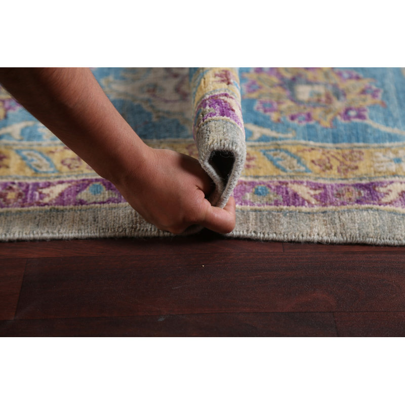 Tapis vert en laine noué à la main de conception unique 10 pi 6 po x 14 pi 6 po