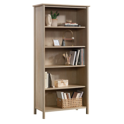Brown Finish 5-Shelf Display Bookshelf With Adjustable Shelves, Concealed Storage, And Cord Management, Suitable For Office Use, Simple To Install Contemporary Design, Display, Great Space, Put