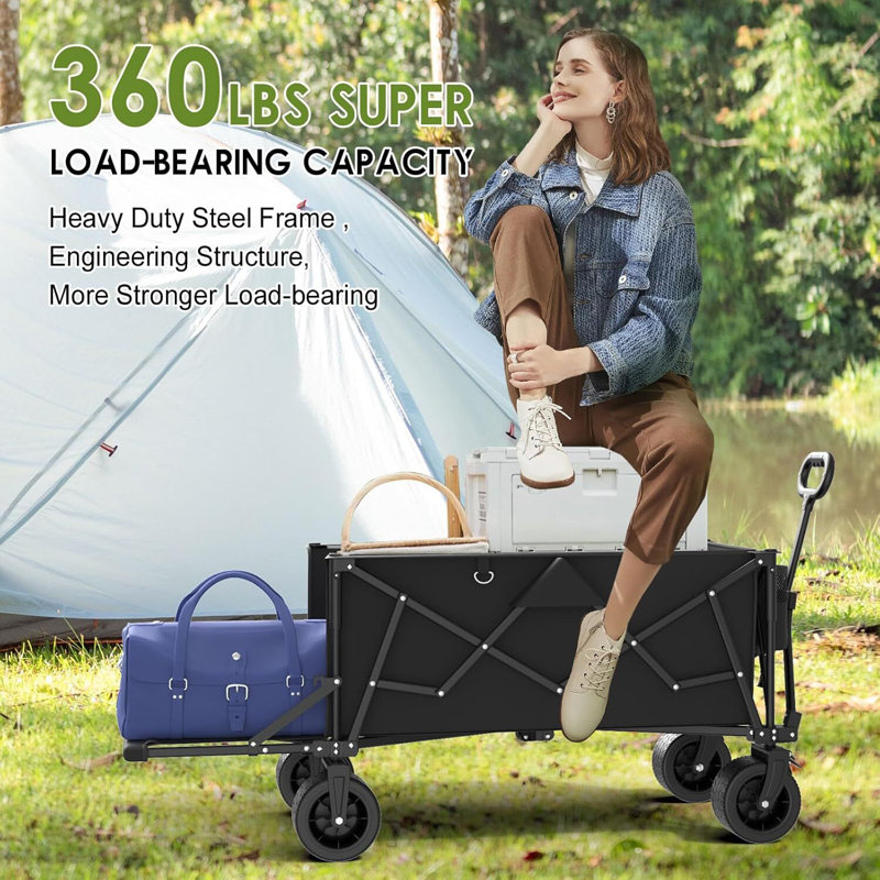 Wagon pliable robuste pour l'extérieur avec roulettes - grande capacité pour le camping, la plage et le jardin