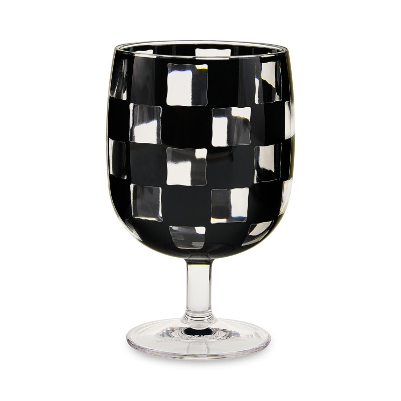 Blue Check Acrylic Water Goblets, Black/Clear