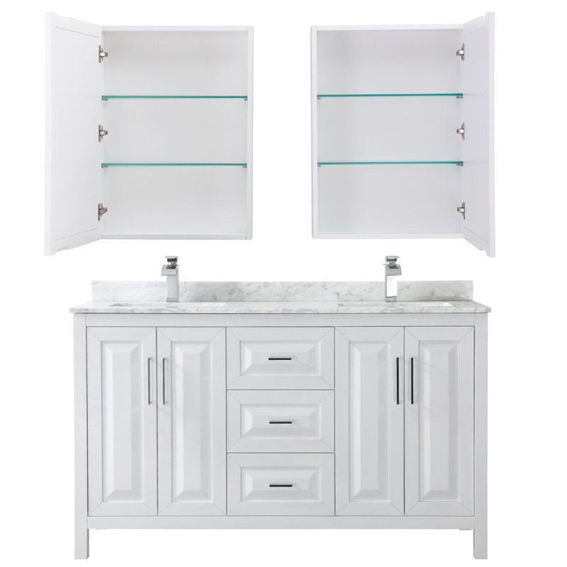 Daria 60'' W Double Vanity, White, Polished Chrome
