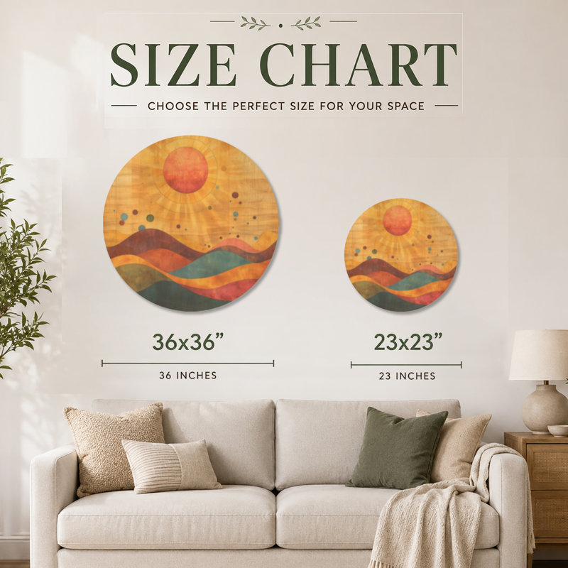 Atomic Sunset Horizon - Art mural rond en bois rétro, 23" Round