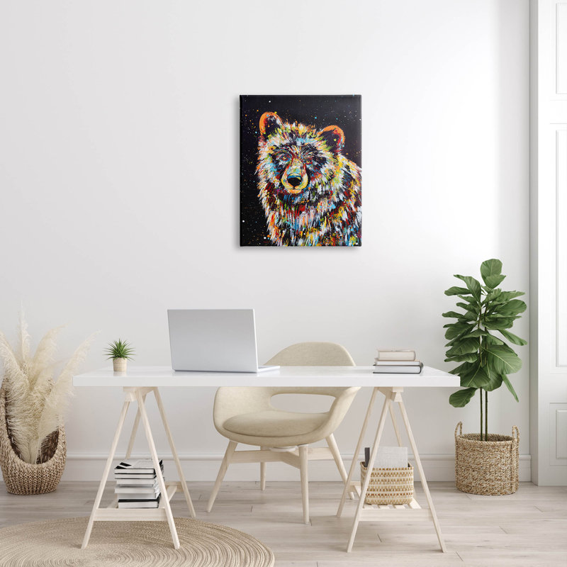 Art moderne sur toile, "Modern Bear Urban Strokes" par Jen Seeley, H 30 po x l 24 po x P 1,5 po