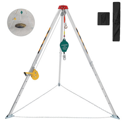 Ensemble de trépied robuste pour espace confiné avec treuil de 1200 lb, câble de 49,2 pi et dispositif autobloquant, pieds réglables pour l'accès au regard / à l'égout, jaune