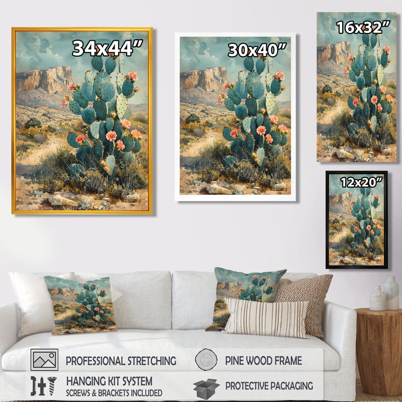 Vert, jaune, gardian du désert, cactus II - art mural floral cactus, Toile tendue, H 20 po x l 12 po x P 1 po