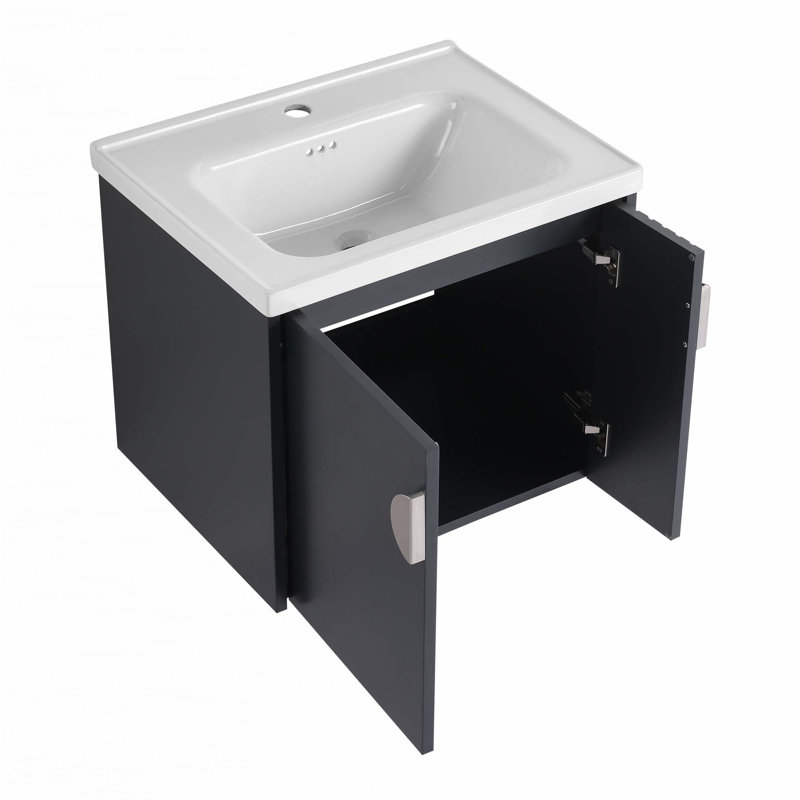 Petit meuble-lavabo avec lavabo, Noir, 24"
