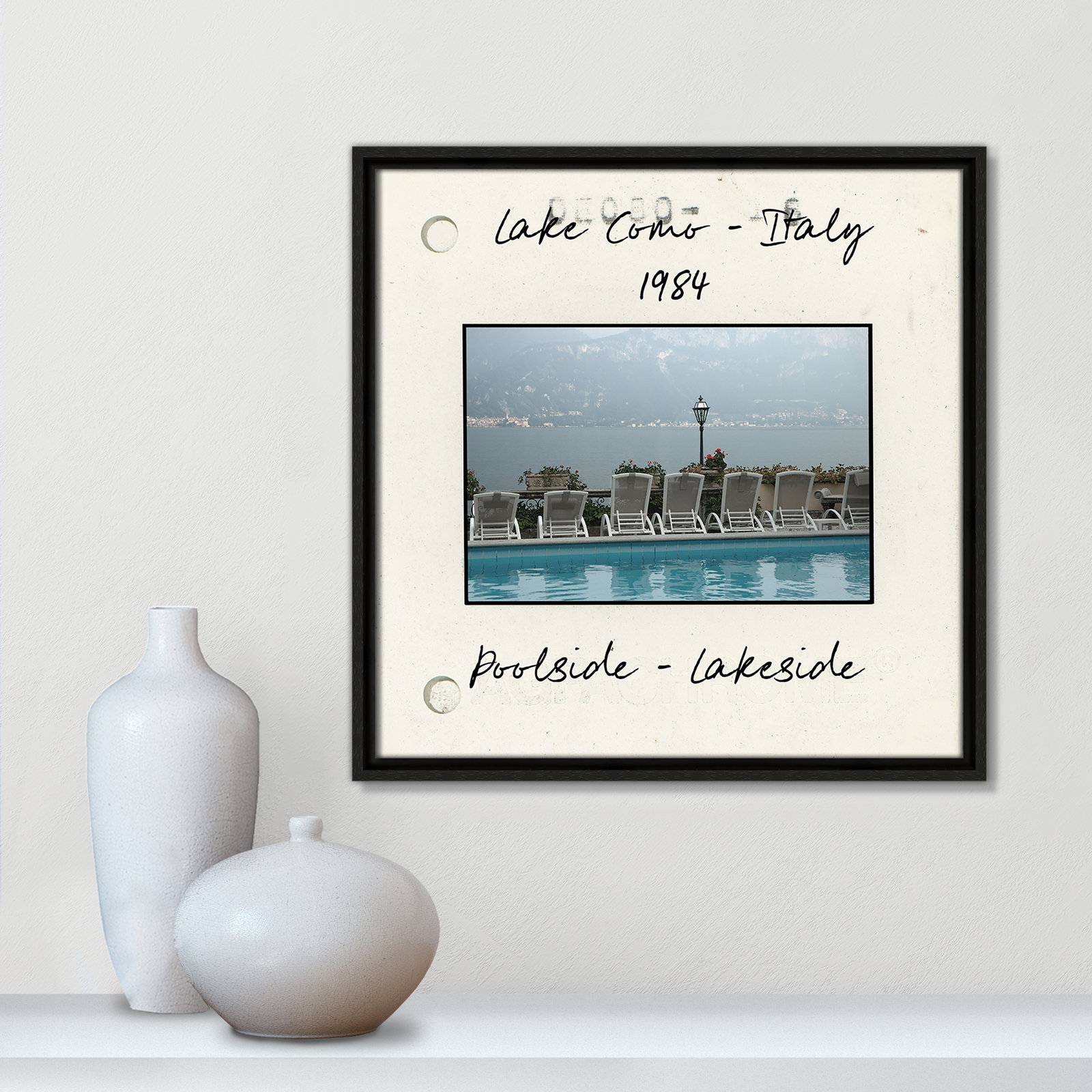Travel Slide Collection "Lake Como, Italy" Print, Espresso Floater Framed Canvas, 17.5" H x 17.5" W x 2" D