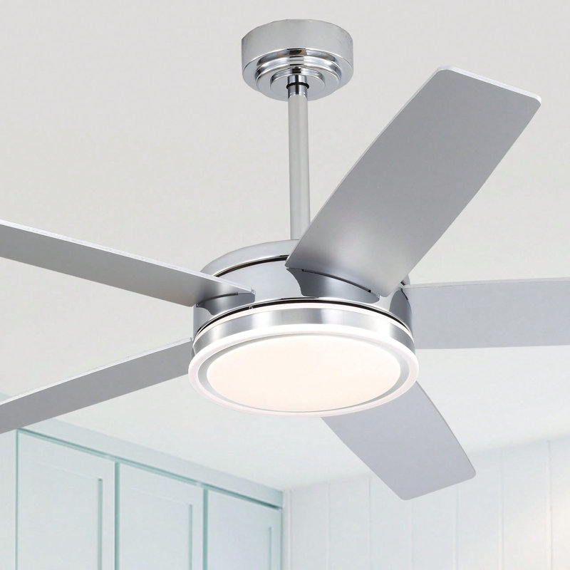 52 Inch Modern 6 Speeds Reversible Quiet DC Motor Dimmable LED Ceiling Fan With Lights And Remote For Bedroom, Chrome