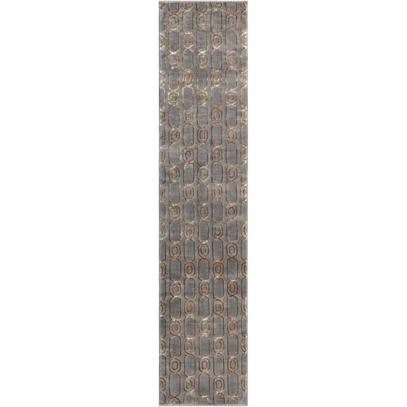 Tapis contemporain gris et gris Vincente, Tapis de couloir 2 pi 7 po x 12 pi