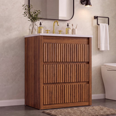 Meuble-lavabo moderne 30 po avec lavabo en céramique, armoire cannelée et 3 tiroirs de rangement