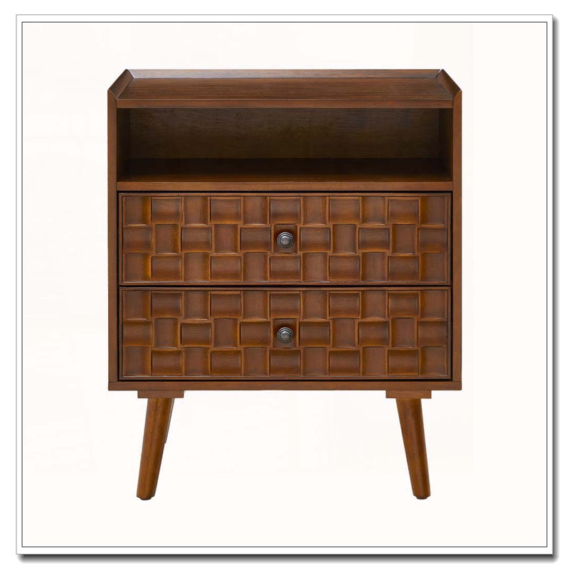 Table de chevet avec station de recharge et 2 tiroirs avec tablette, Walnut