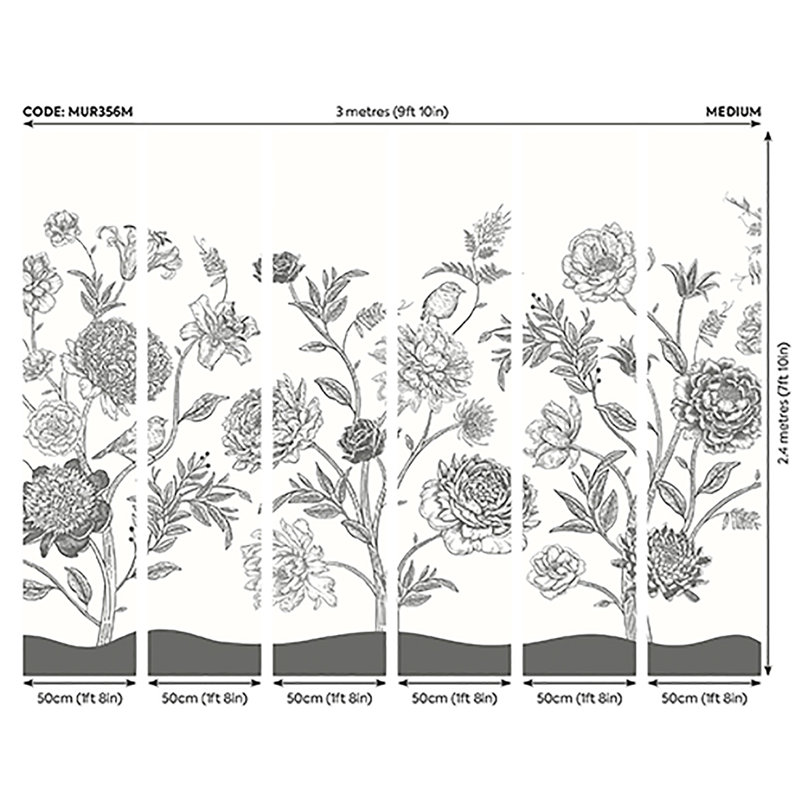 Murale verte Jacobean Rose Trail, Black