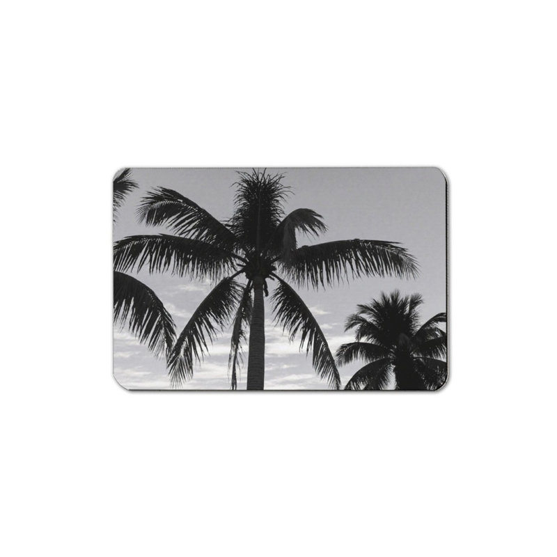 Tapis de bain noir et blanc à motif de palmiers 16 x 24, style épuré pour porte de douche