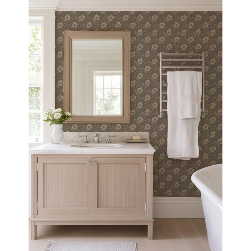Woodland Bloom - Floral Wallpaper, Bone, Faux Grasscloth, Non-pasted