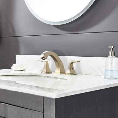 Elegant 2 Bathroom Sink Faucet, 8" Widespread, Brushed Golden, Pop Up Drain Included Widespread Faucet With 2 Metal Handles, Drain, Dependable Quality