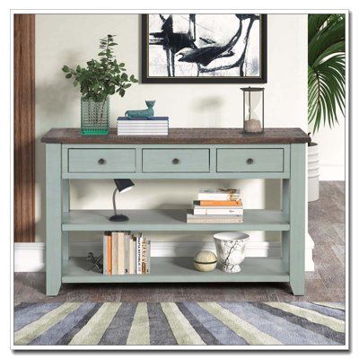 Console en bois vieilli avec 3 tiroirs et 2 tablettes