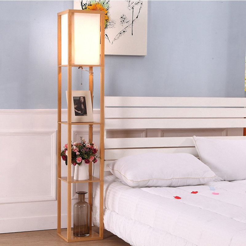 Maxwell Adjustable 63'' Natural Wood Floor Lamp with Shelves