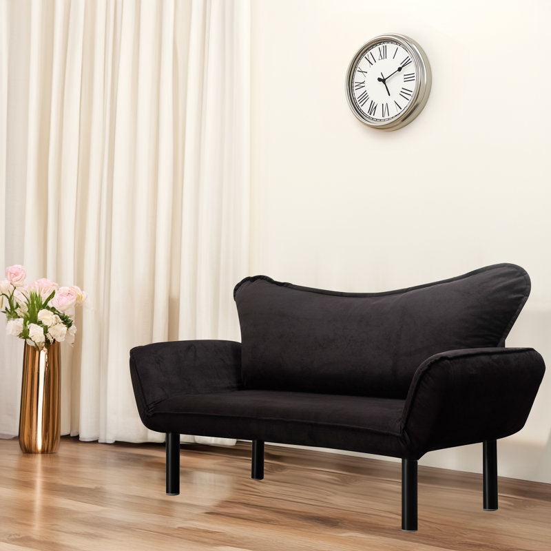 Metal Frame 2-Seat Sleeper Sofa With Multi-Position Arms, Black