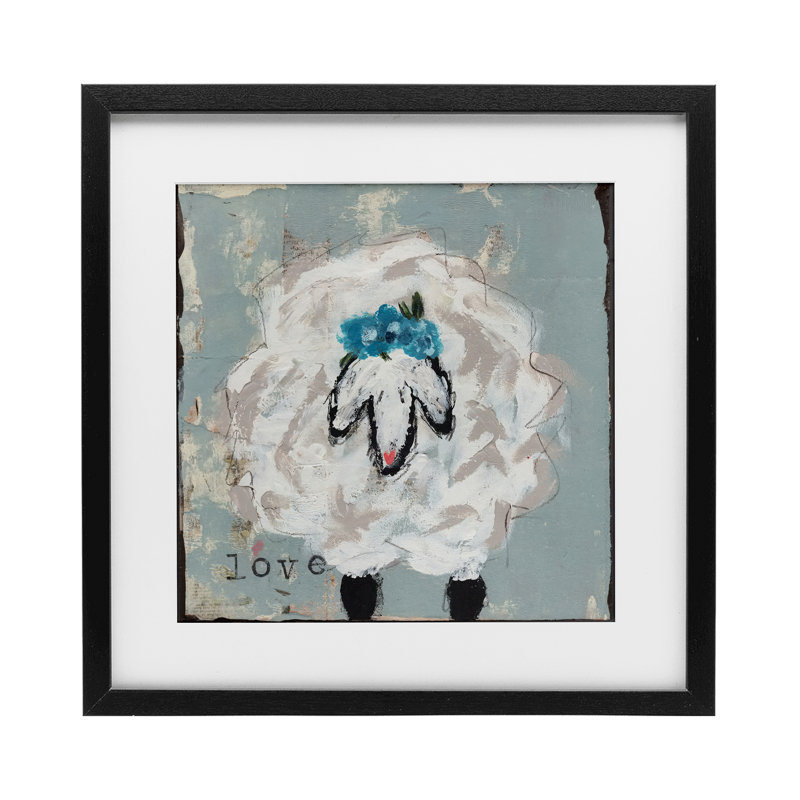 «Love Is Kind Sheep», reproduction sous verre encadrée, design par Cassandra Cushman, H 16 po x l 16 po, Cadre noir minuit