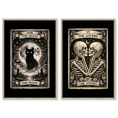 Les amoureux du tarot Duo, ensemble de décorations murales gothiques sur toile par Art Remedy, cadre en chêne naturel, 20 x 30