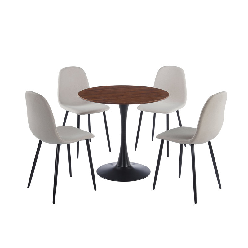 Modern Round Dining Table Set With 4 Chairs, Mid-Century Kitchen Table And Chairs Set For Small Spaces