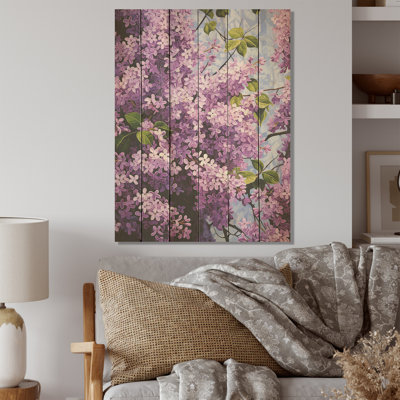 Lilas, rêve minimaliste - lilas, art mural sur bois de pin naturel