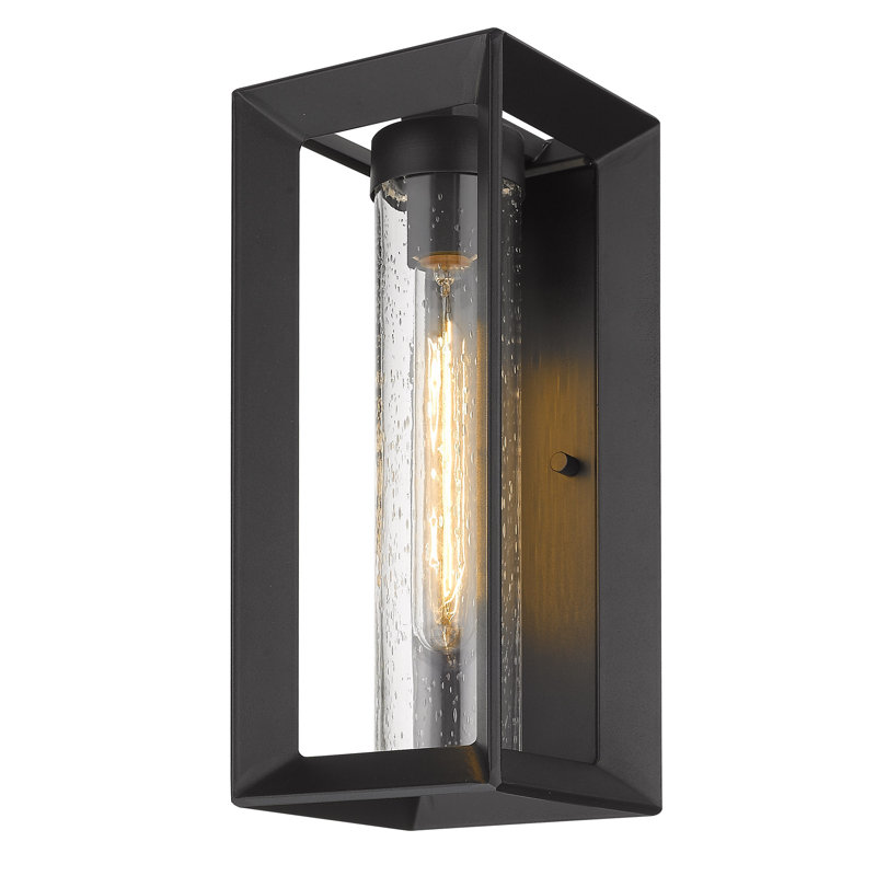 Averee Steel Wall Light, Seeded Glass, Black