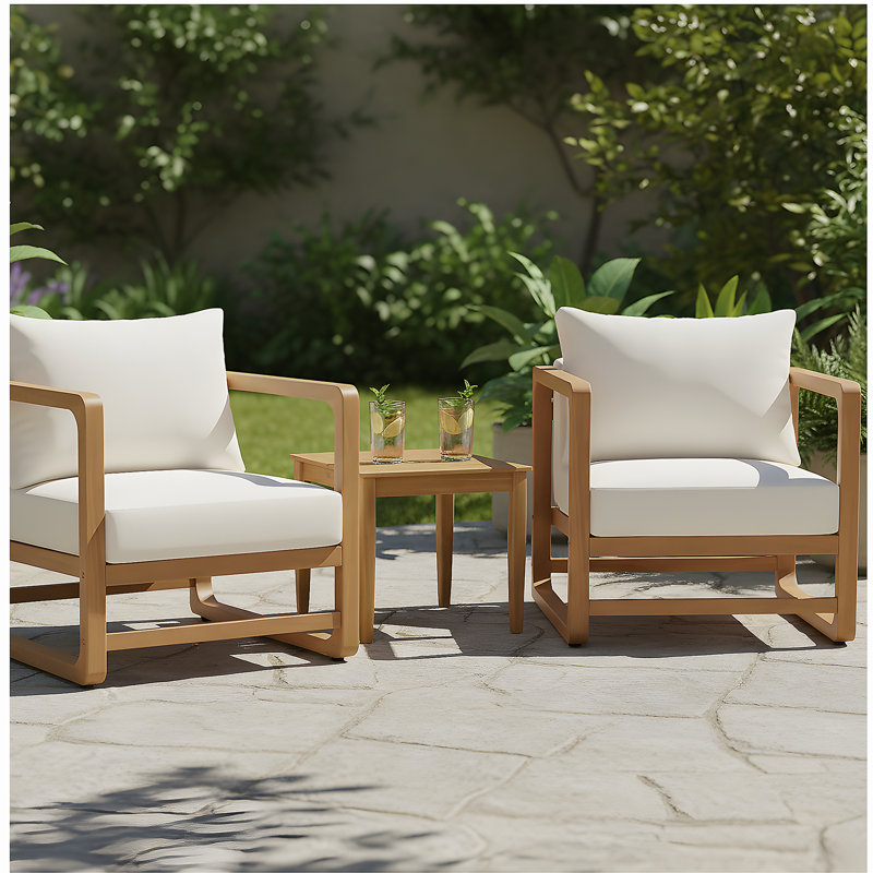 Ensemble d'extérieur en bois d'acacia: 2 fauteuils club + table d'appoint à lattes rustiques